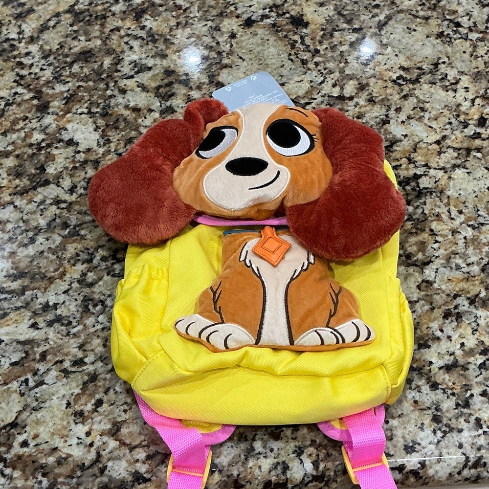 Disney Plush Brown Dog Kids Backpack with Yellow Body and Pink Straps